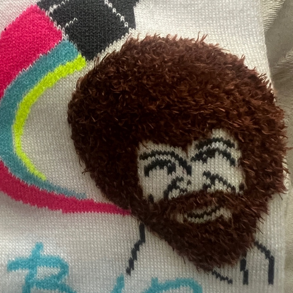 Bob Ross Unisex White and Pink Crew Socks - Picture 2 of 5